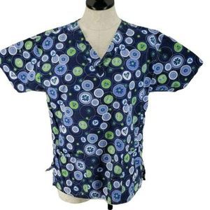 Dickies Women's Navy Blue Polka Dotted Scrub Top Shirt‎ Size Small